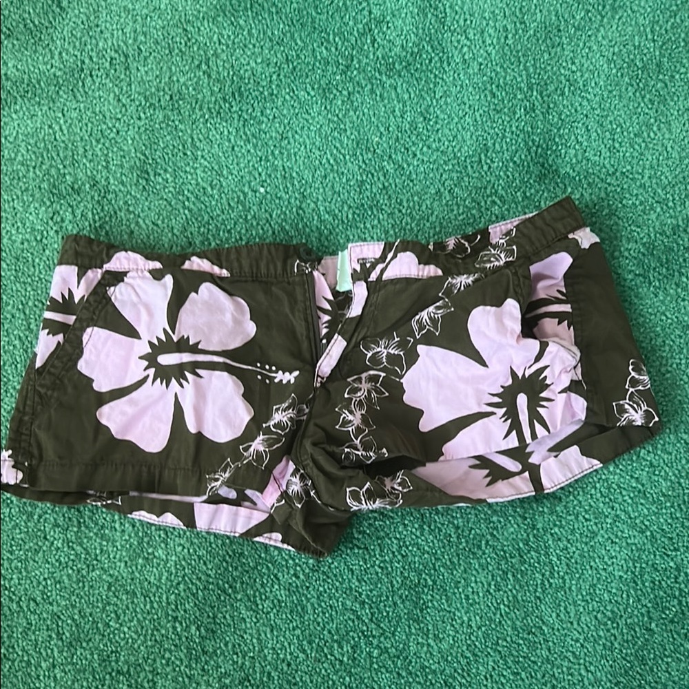 Floral Print Shorts in Green and White